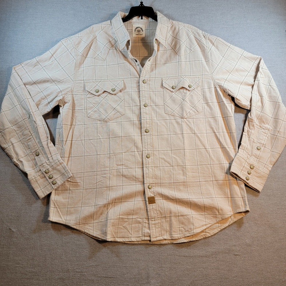 Dubinik Western Snap Shirt Mens XL Beige Plaid Like New Cotton Long Sleeve